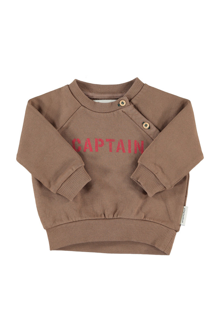 FLP2606A.B SWEATSHIRT - BROWN W/ "CAPTAIN" PRINT