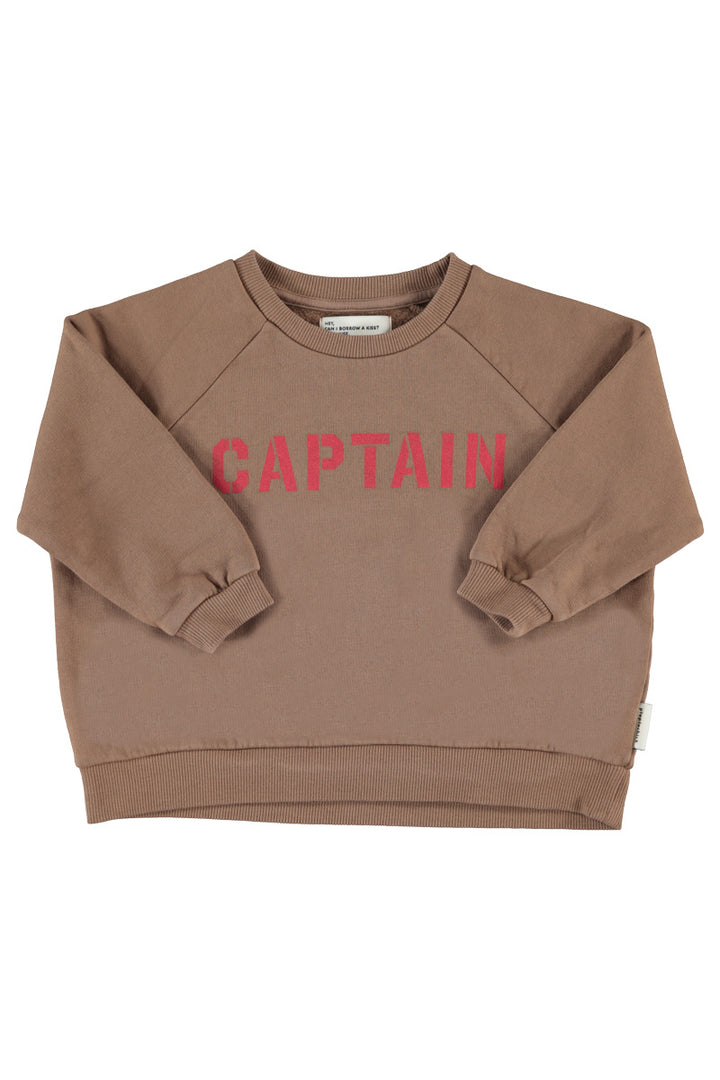 FLP2606A.K SWEATSHIRT - BROWN W/ "CAPTAIN" PRINT