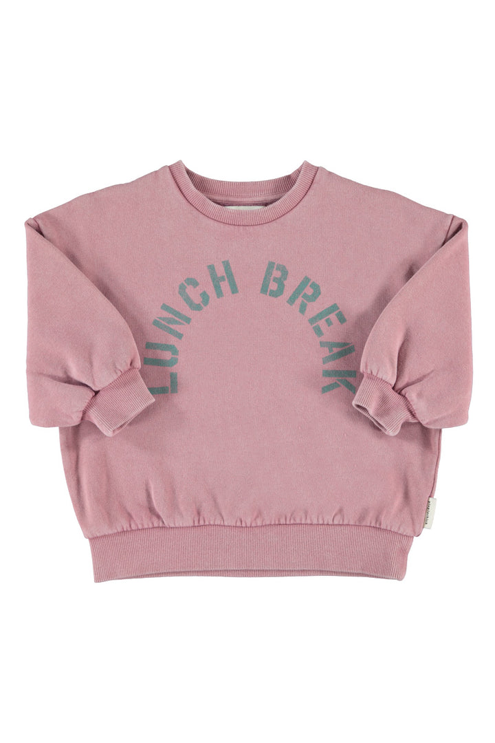 FLP2607.K OVERSIZED SWEATSHIRT - PINK W/ "LUNCH BREAK" PRINT