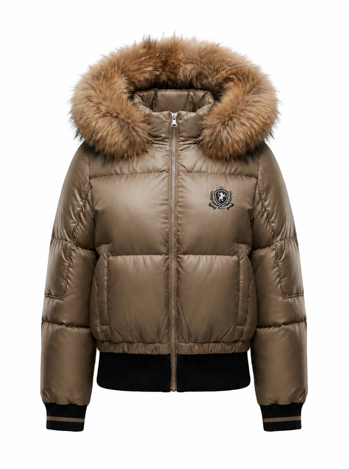 T46 Taupe Teen Fur-Trim Bomber Down Coat - TAN