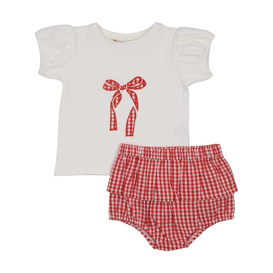 22-046C GINGHAM BABY GIRL SET - CORAL