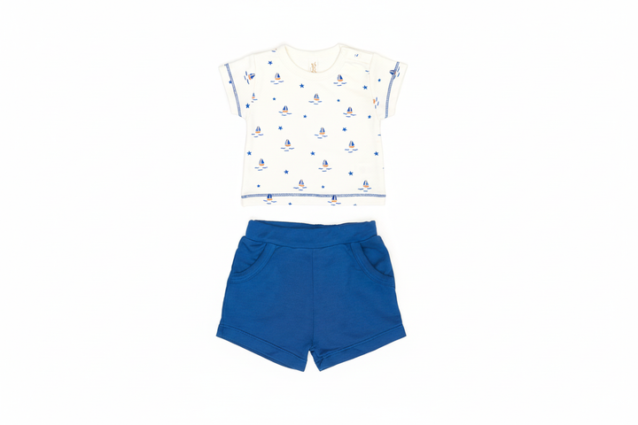 Terry Top and Blue Shorts Set