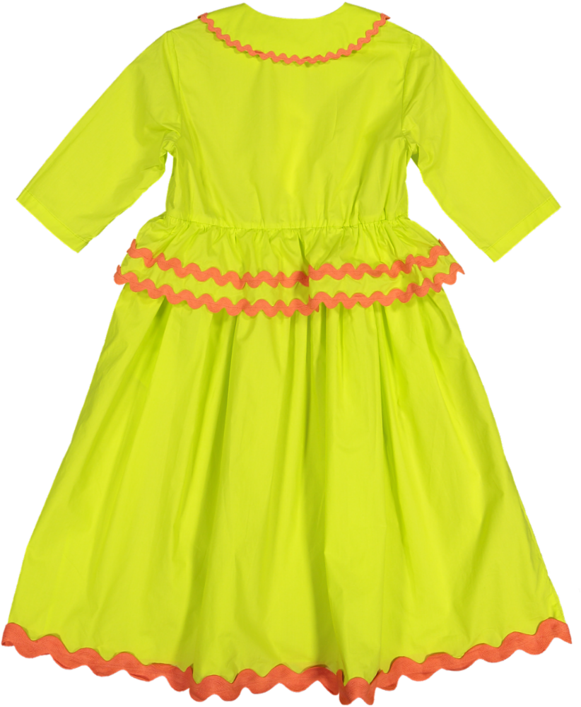DR359S-TEA LENGTH RIC RAC DRESS (CUSTOM)-LEMON