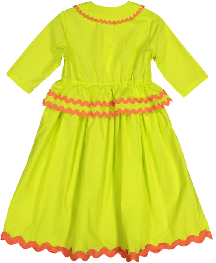 DR359S-TEA LENGTH RIC RAC DRESS (CUSTOM)-LEMON
