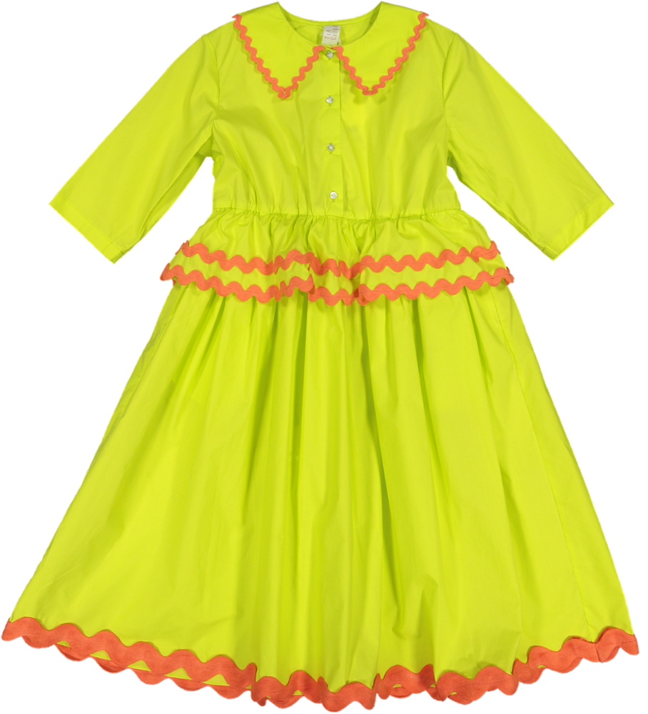SDR359S-TEA LENGTH RIC RAC DRESS (CUSTOM)-LEMON – whoopikids