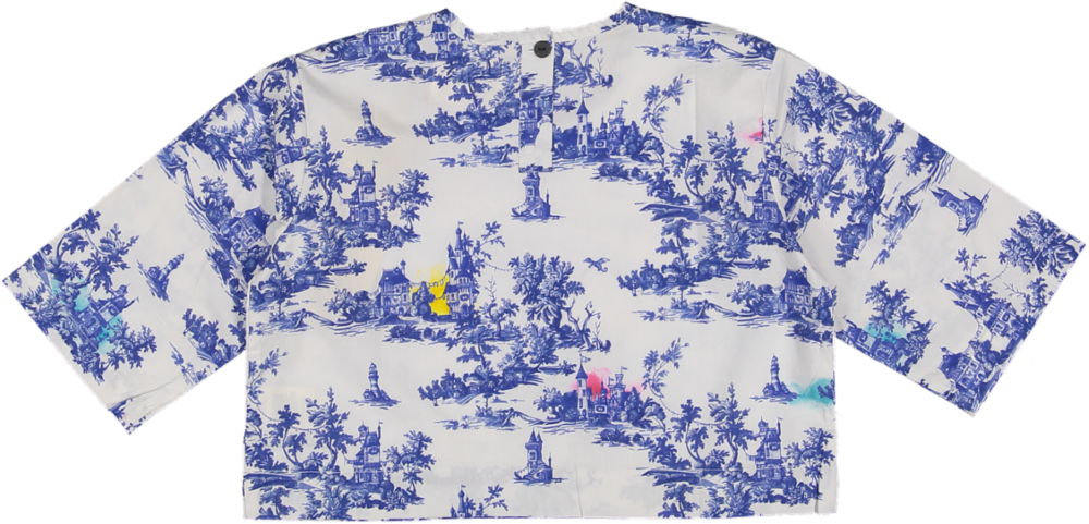 703A Crop Top - Blue Toile de Jouy
