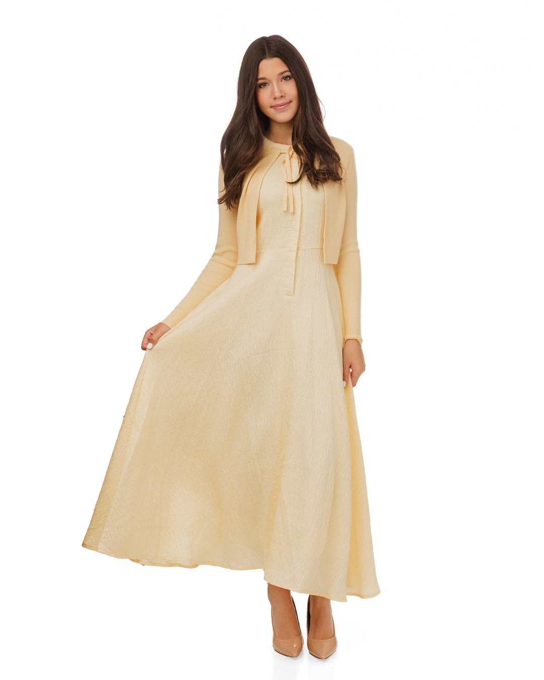 TS6682D-A-Pale Yellow Overlay Dress