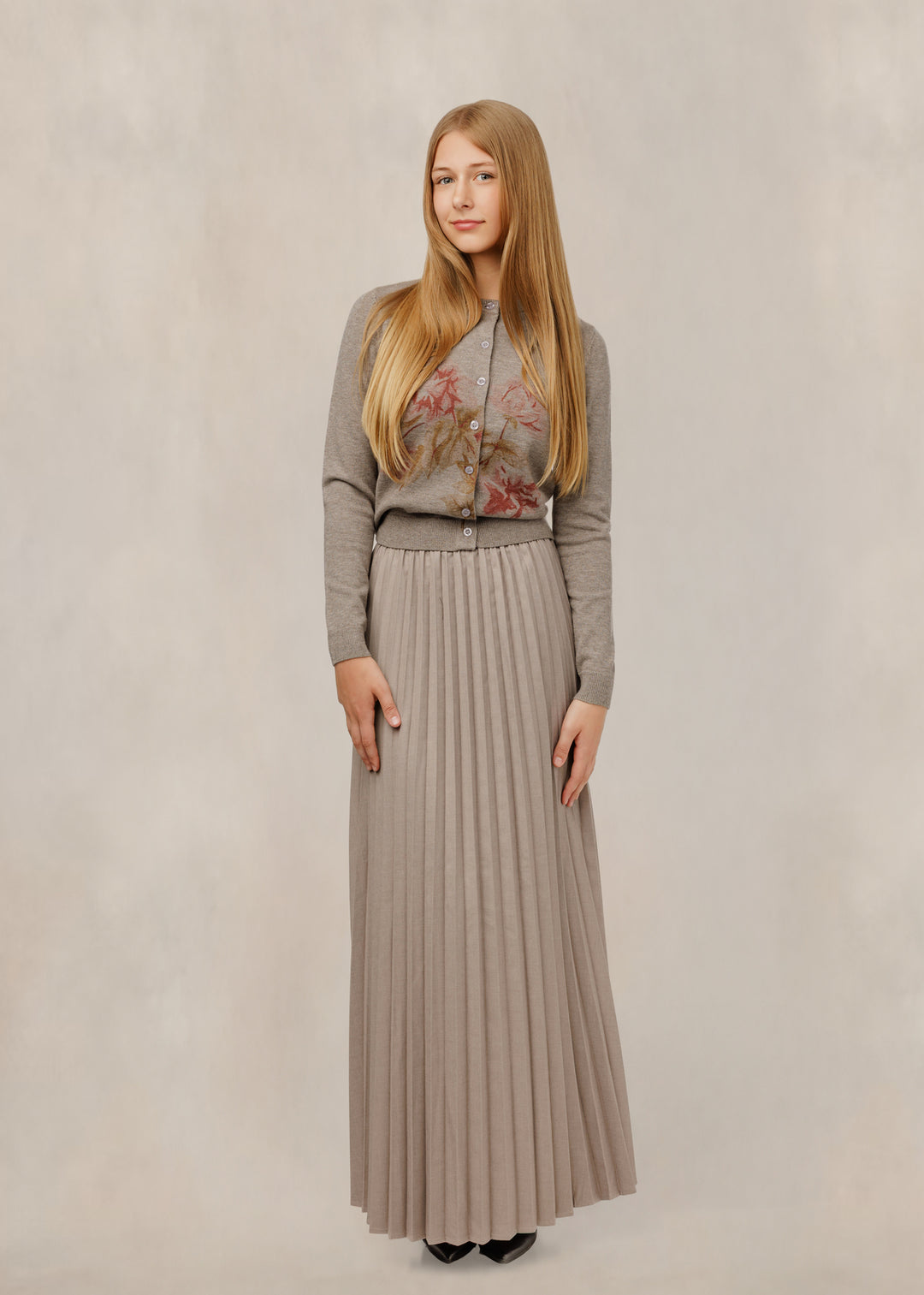 TW61607T-A Grey Floral Cardigan
