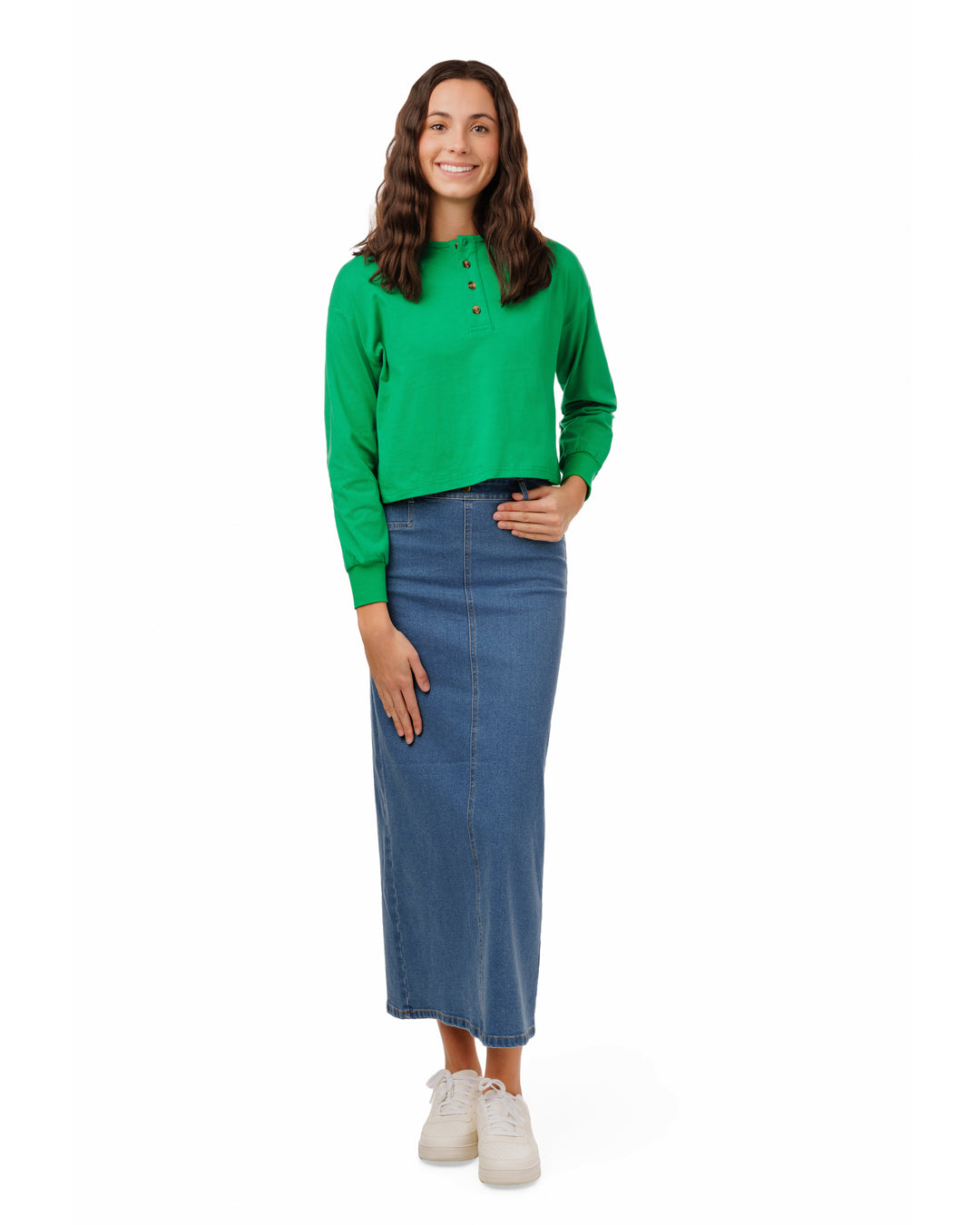 TYS607T-B-Basic Placket Dolman - Kelly Green