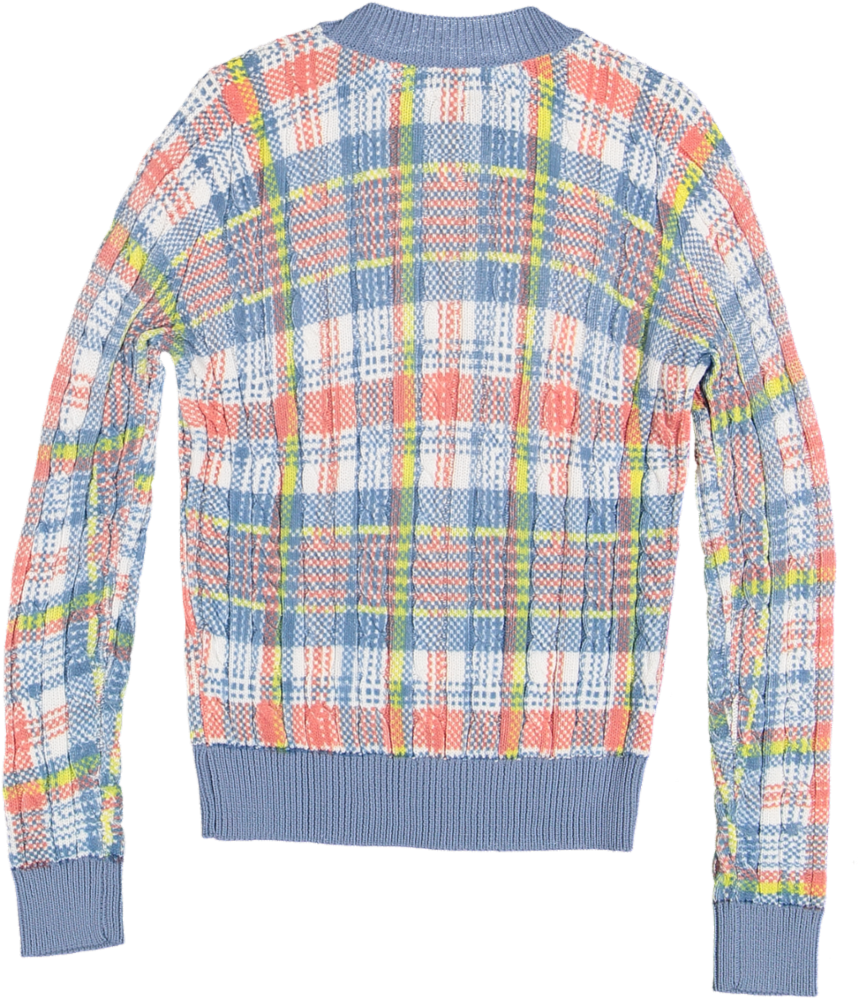 C-24288-Denim Plaid Print Sweater Multi