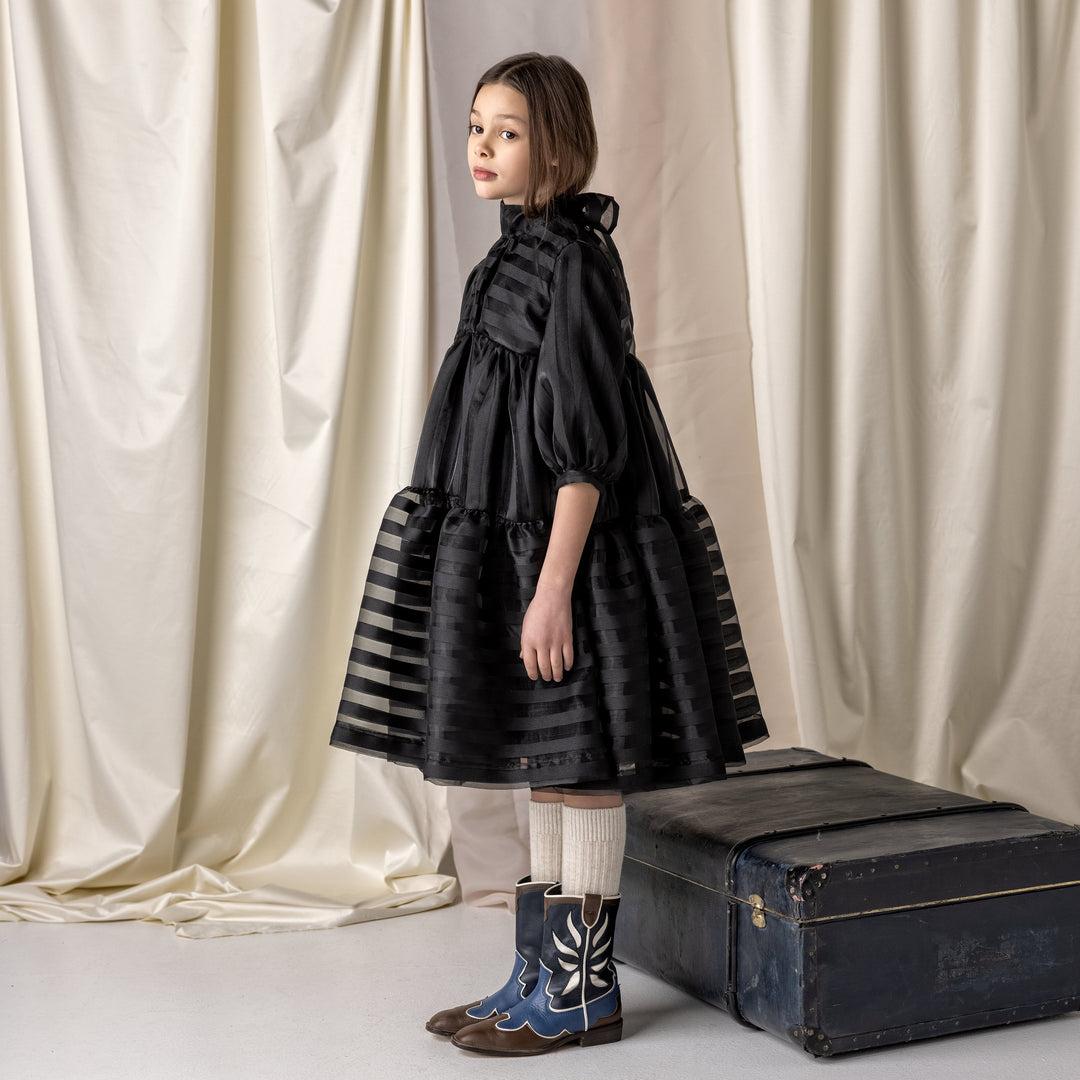 striped organza dress Kadi Striped Organza Midi Dress Black / L by Sugarlips