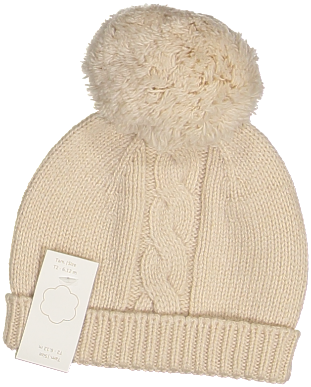 10307A-BEANIE W/POMPOM-Beige