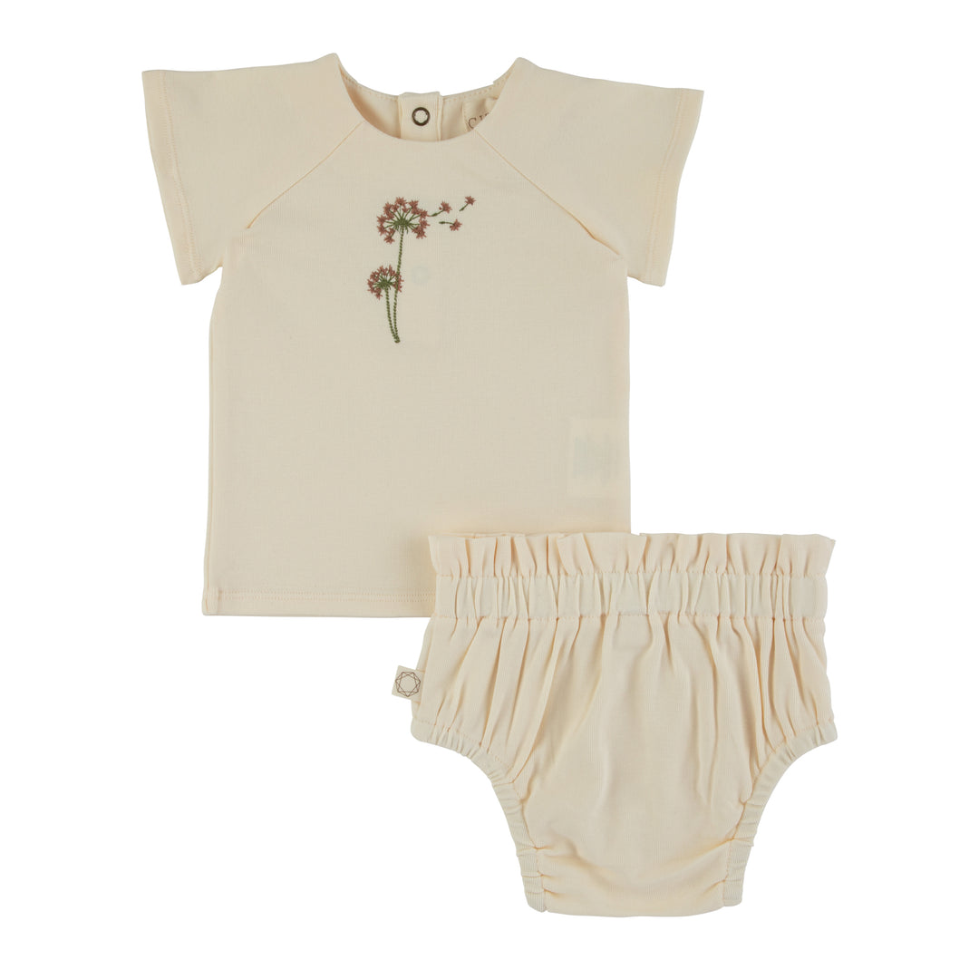 Dandelion Embroidery Top and Bottom Natural