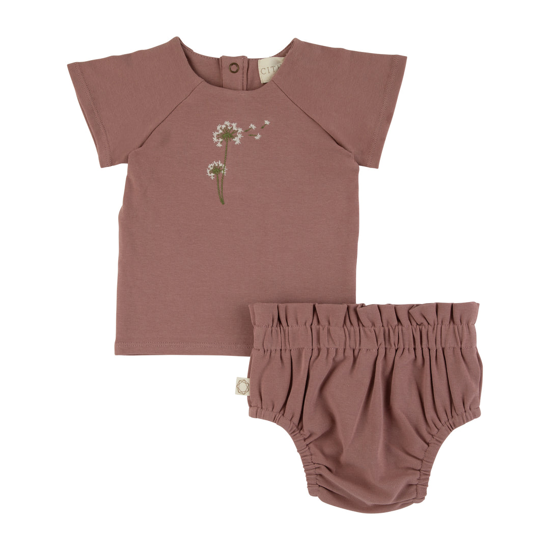 Dandelion Embroidery Top and Bottom Mauve