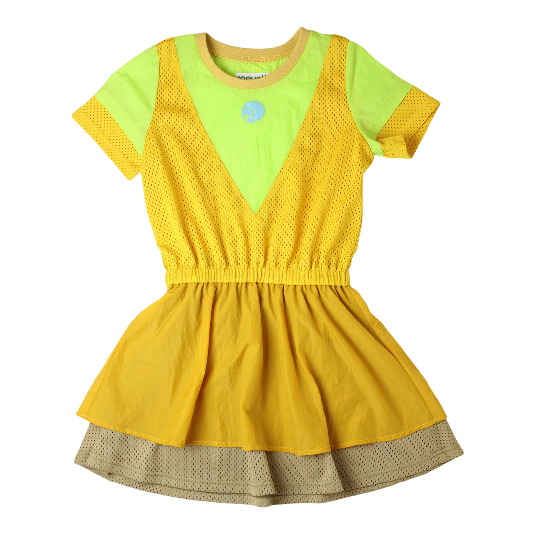NYLON MESHY TENNIS DRESS-Tri sun/Golden Yellow