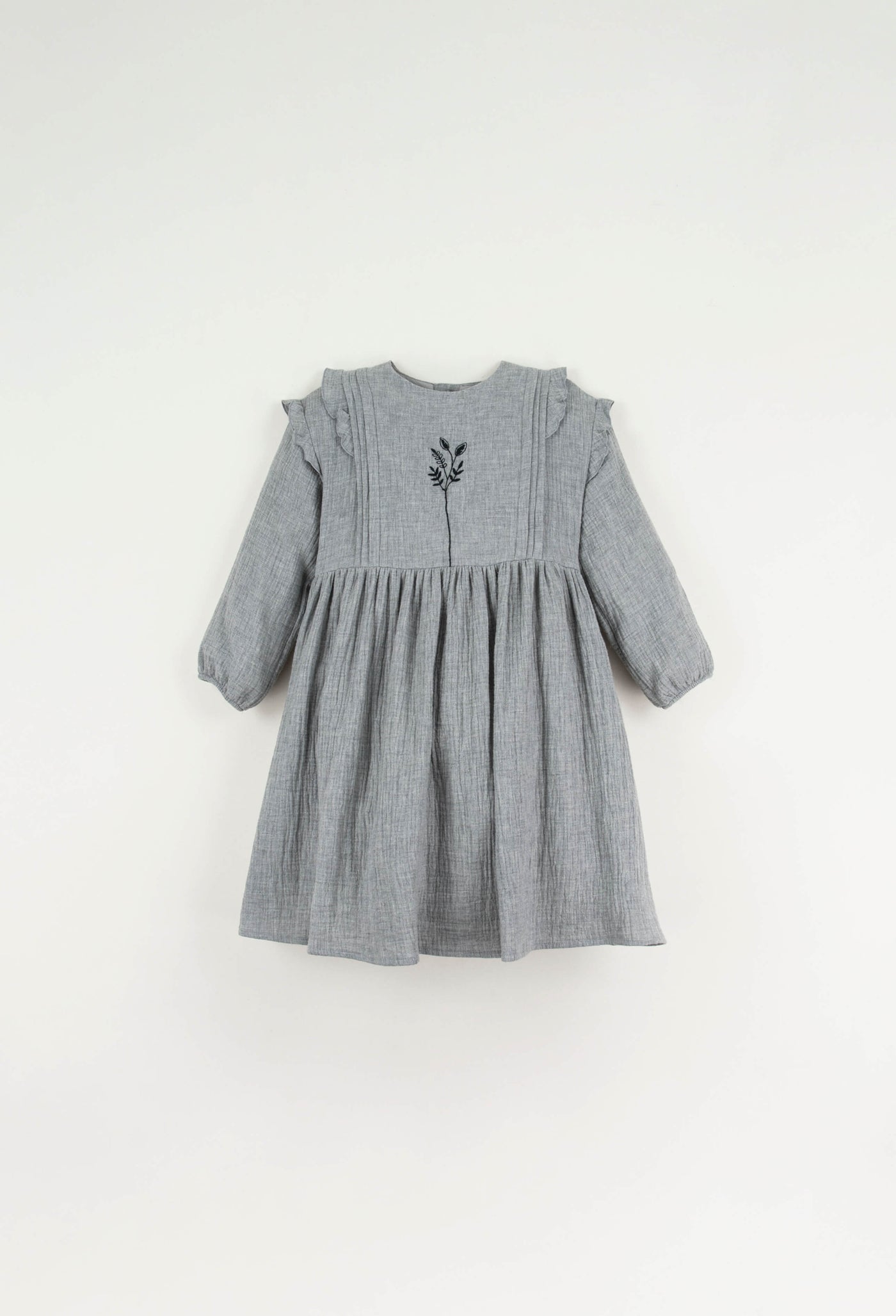 32.4 LIGHT GREY EMBROIDERED DRESS W/PINTUCKS