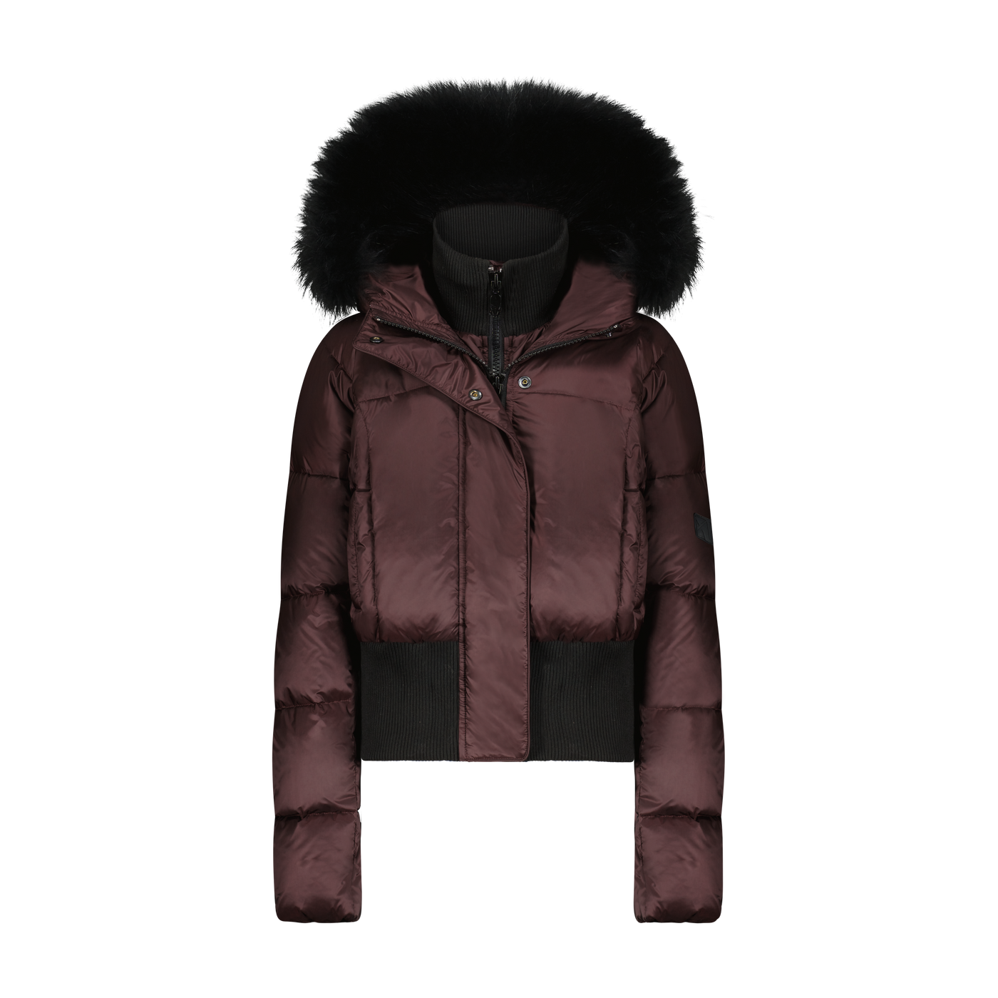 TEENS CROPPED BOMBER-Burgandy/Black Fur